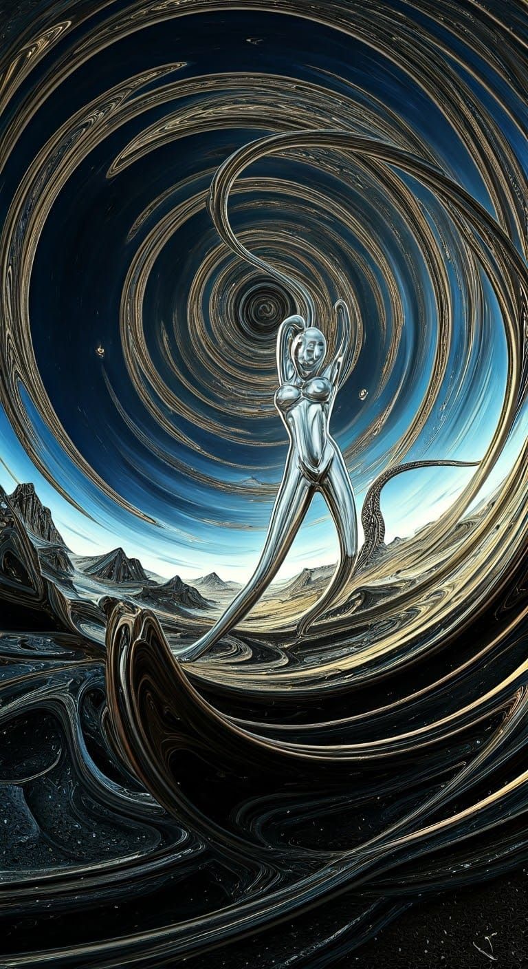 Surreal Alien Landscape with Vortex, Salvador Dali Style