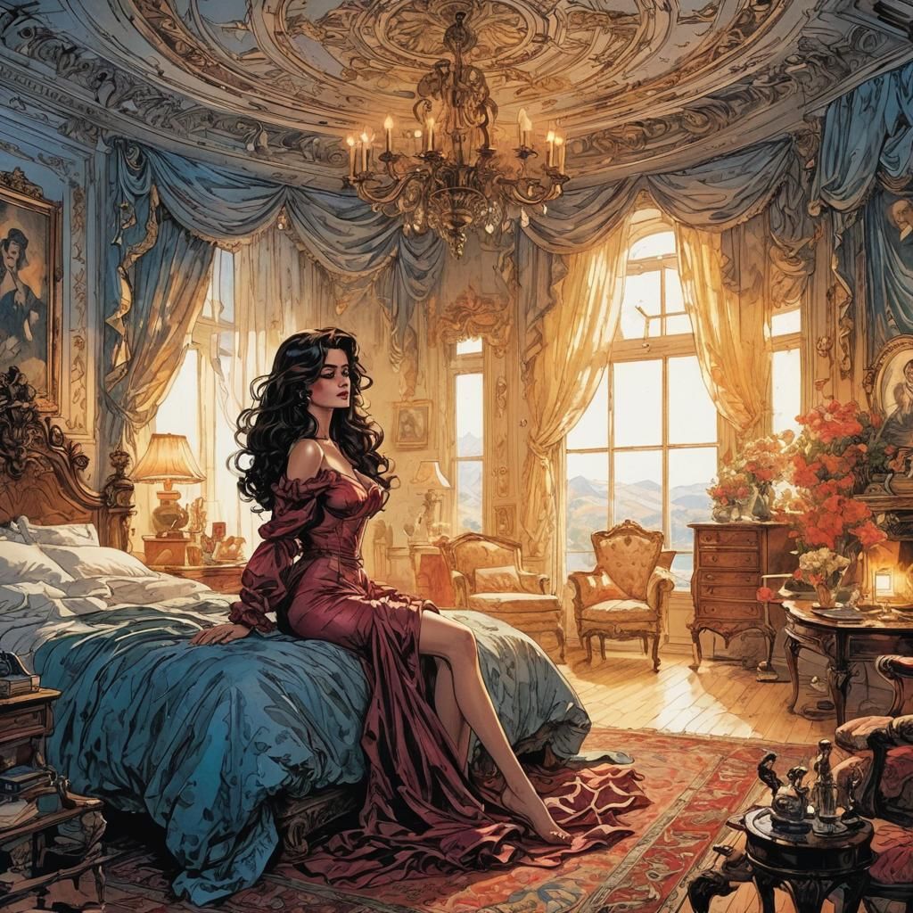 Woman in Exquisite Bedroom, Milo Marinara Comic Art