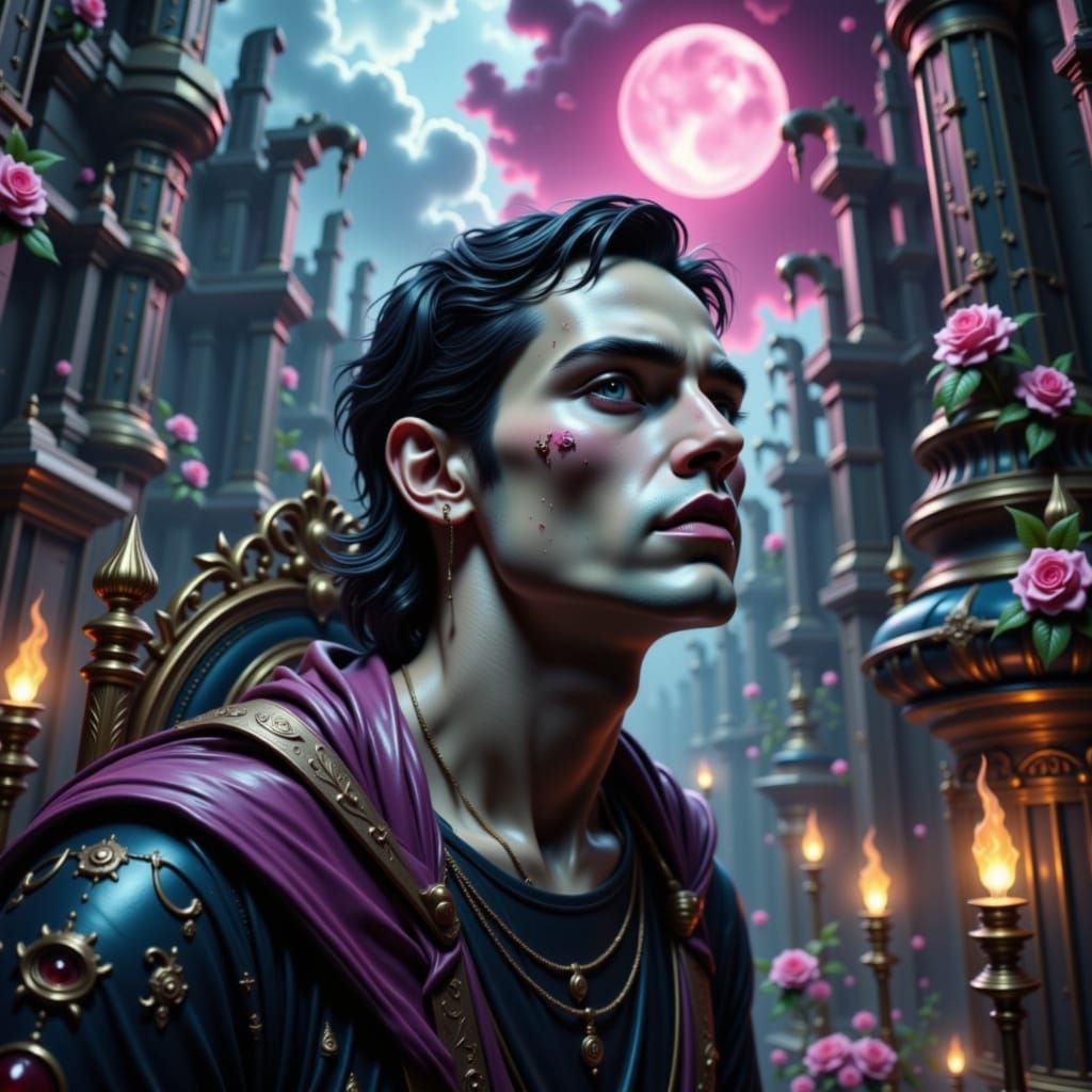 Tormented King on Throne in Baroque Style