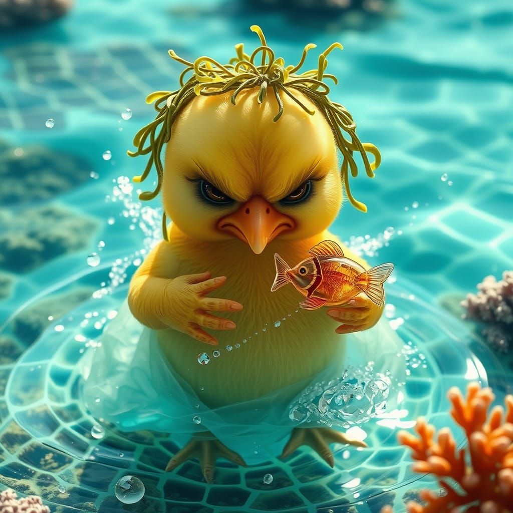 Grumpy Glass Chick in Seaweed Gown, Digital Matte Painting