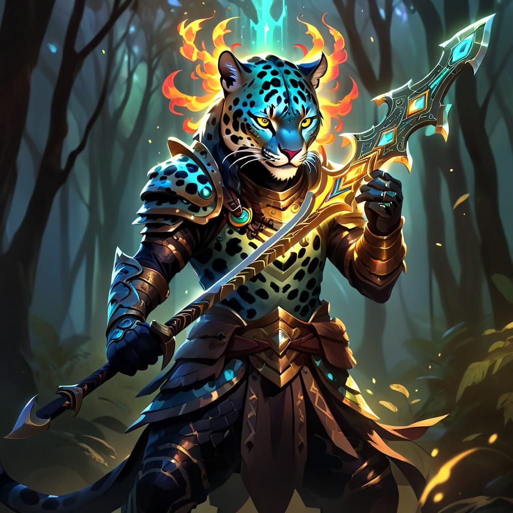 Fantasy jaguar warrior with glaive