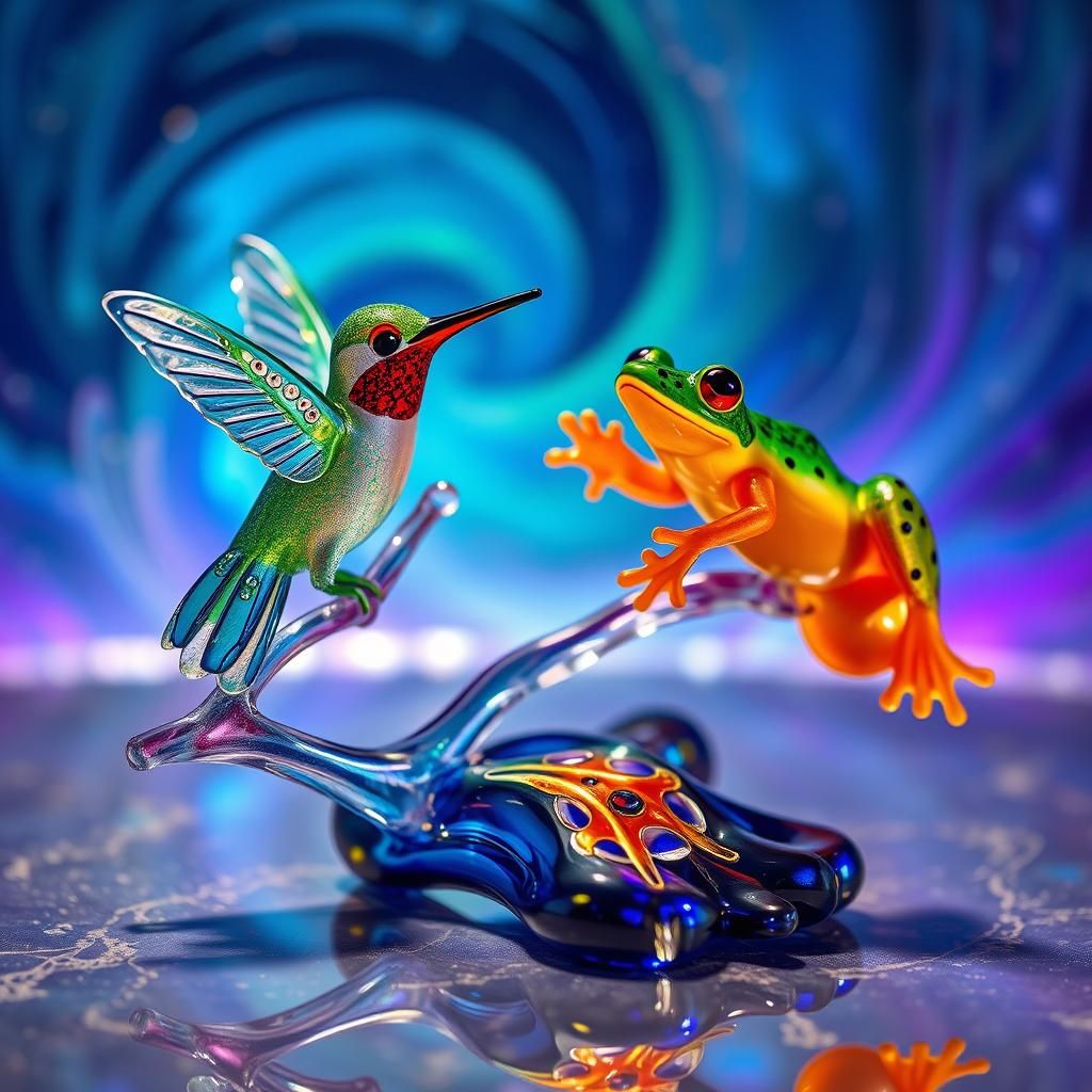 Glass Animal Figurines in Astral Cosmic Setting