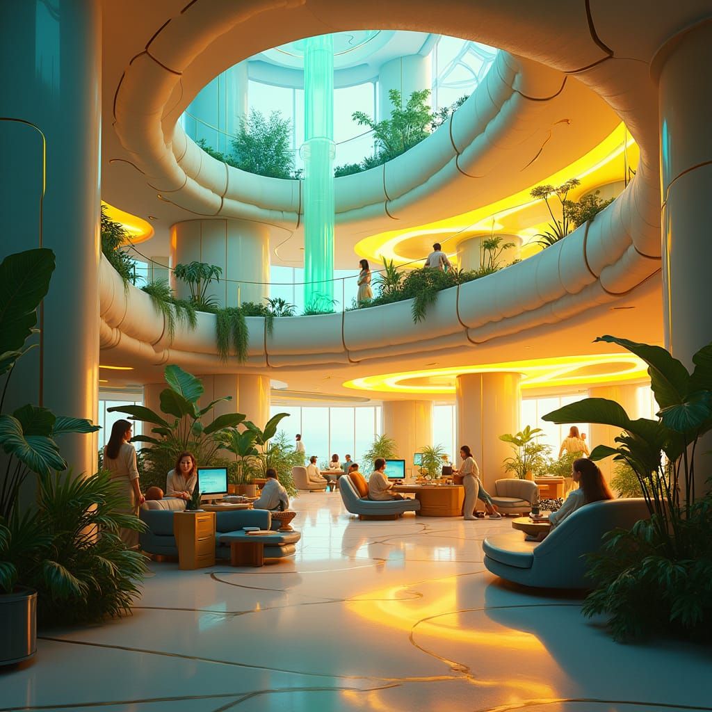 Futuristic Utopian Office in Retro-Futuristic Style