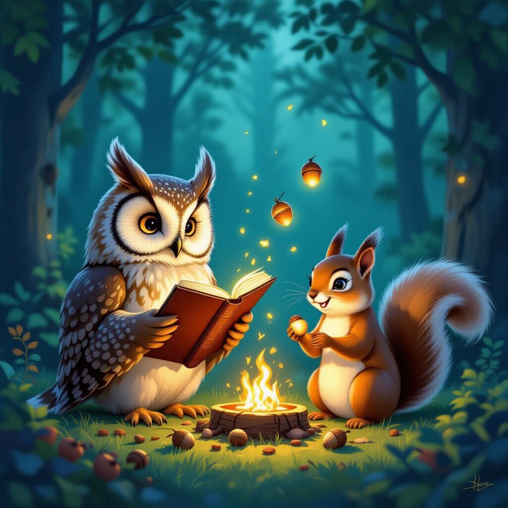 Woodland Creatures Gather by Firelight