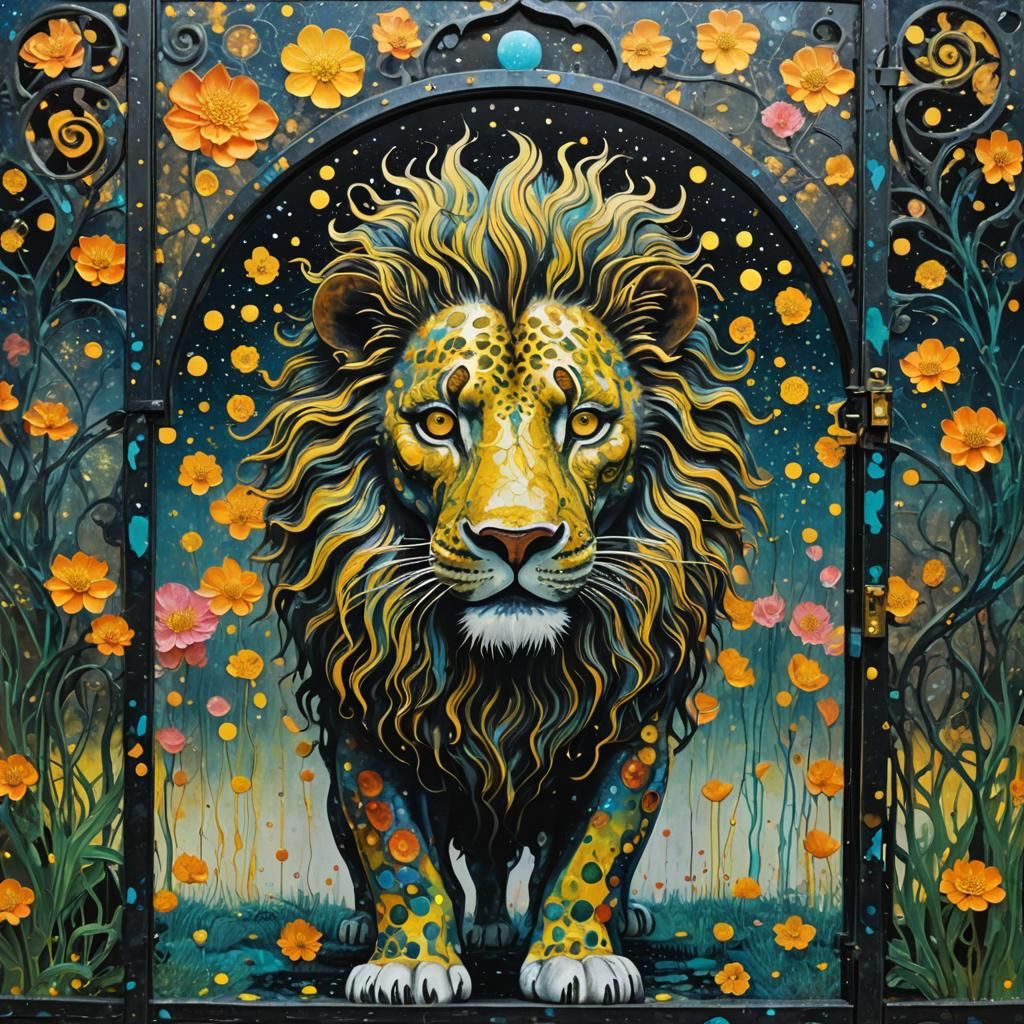 Surreal Lion, Lamb, and Lotus with Iron Gate