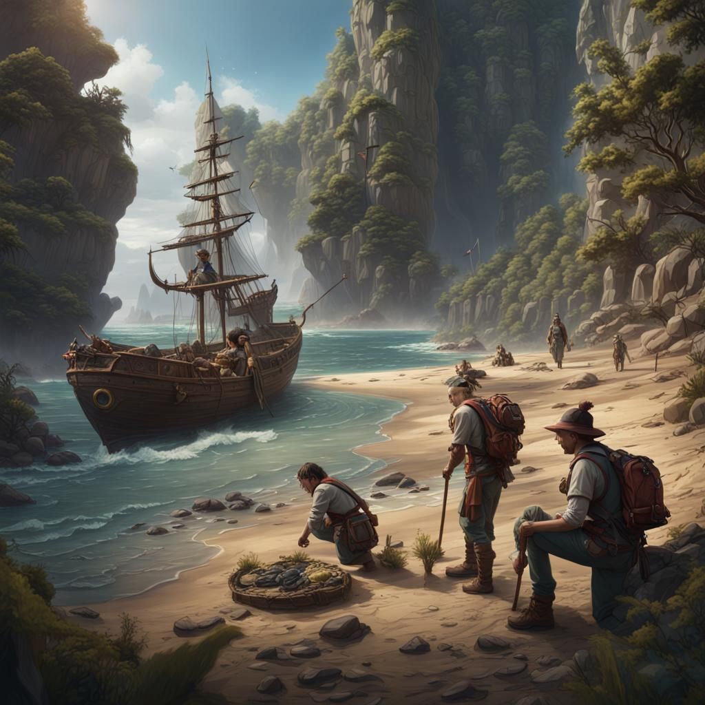 Expedition Crew Finds Artifacts: Detailed Matte Painting