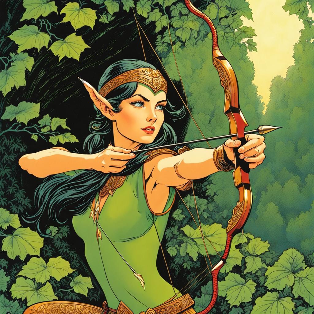 Elf Archer in Forest, Inspired by Fantasy Art