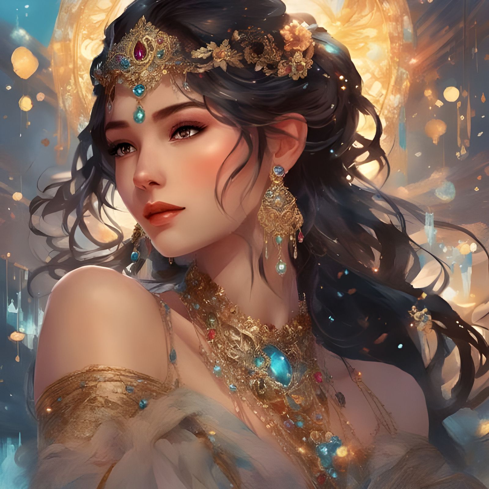 Jeweled Girl Portrait in Regal Style