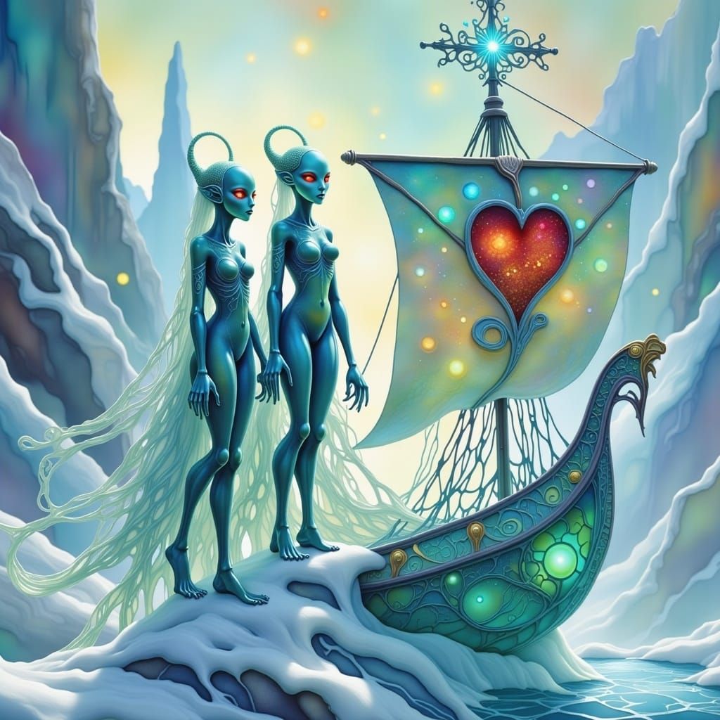 Ethereal Aliens on Crystalline Ice Ship