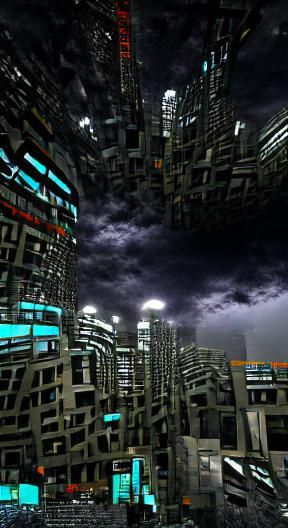 Cyberpunk Cityscape with Brutalist Architecture