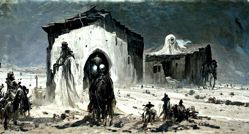 Sinister Desert Ghost Town in Horror Style
