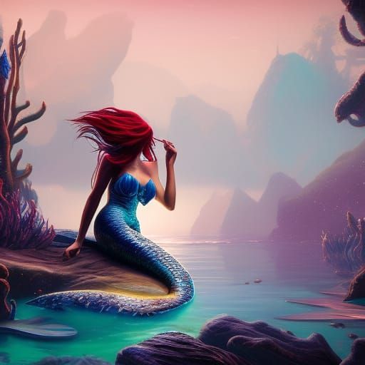 Detailed Mermaid Siren in Deep Color