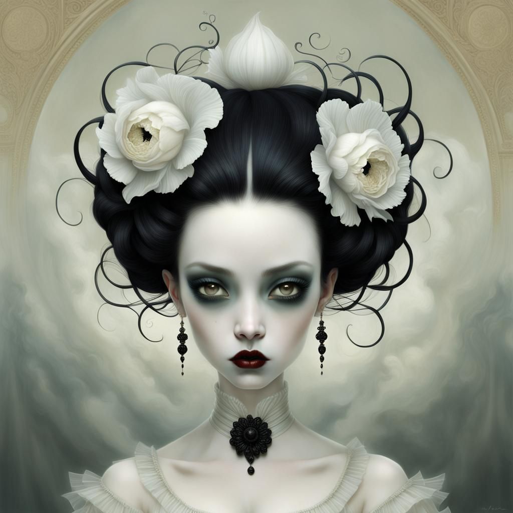 Ethereal Woman with Dark Eyes, Digital Art