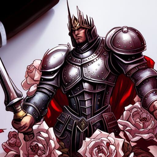 Unholy Paladin in Crimson Armor on Roses