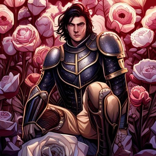 Unholy Paladin in Crimson Armor on Roses