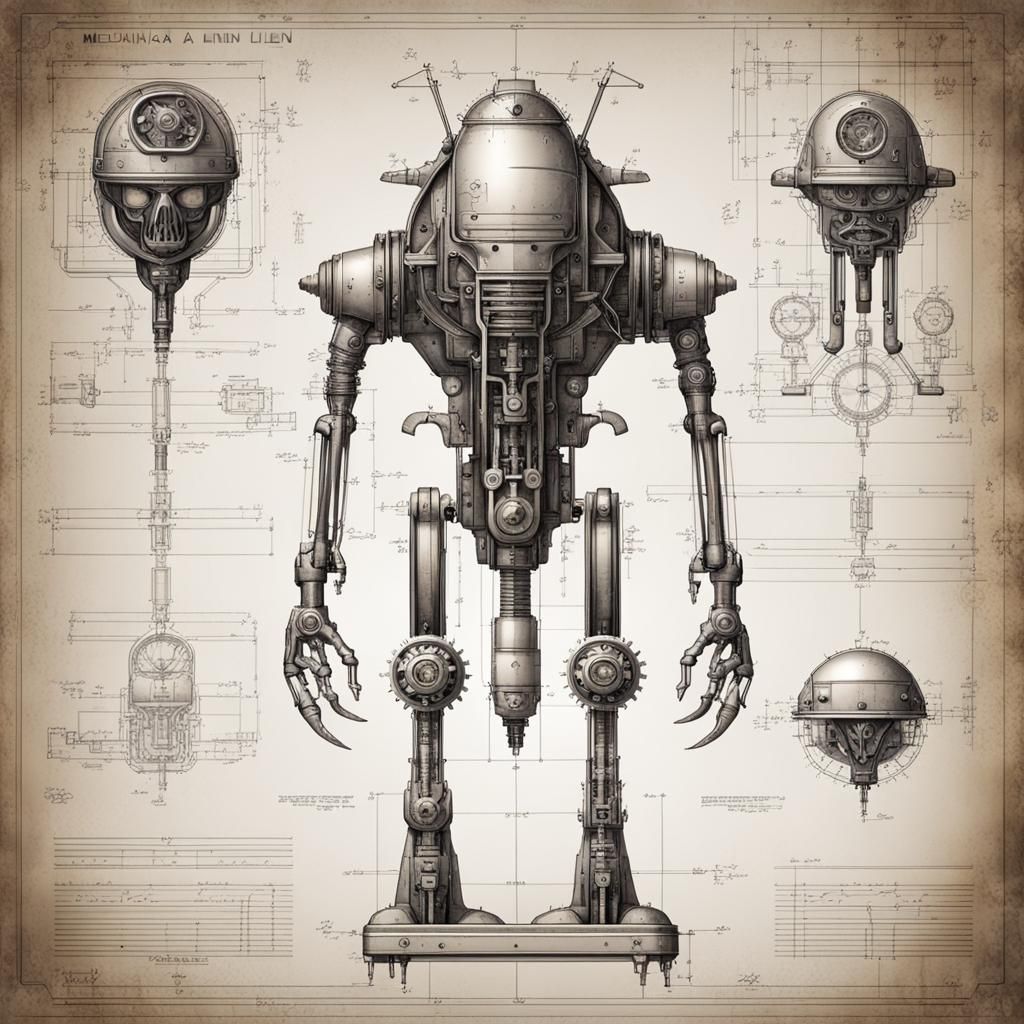 Steampunk Alien Mechanical Schematics on Blueprint
