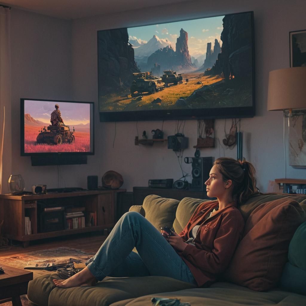 Woman Watching War Movies: Fantasy Concept Art