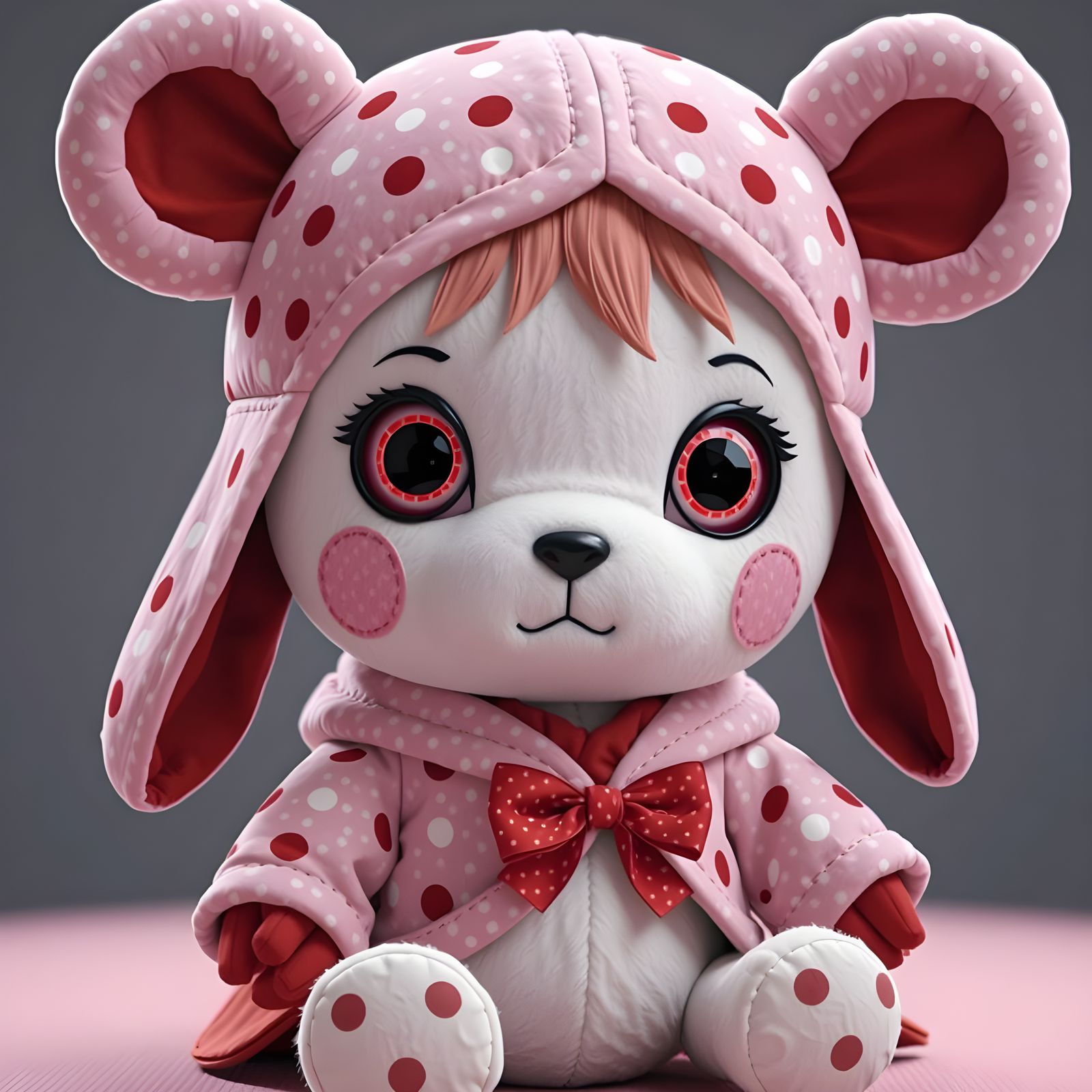 Pink Polka Dot Labubu Toy in 3D Digital Art