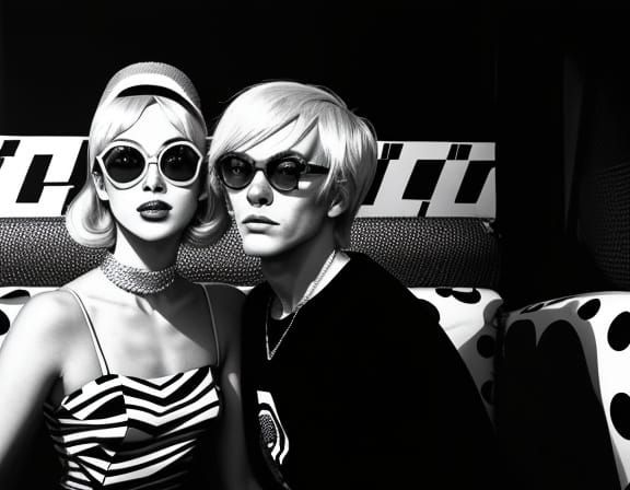 Andy Warhol and Edie Sedgwick in Vibrant 1960s Pop Art Style