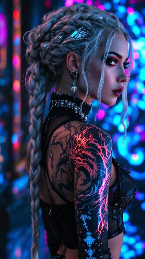 Cyber-Gothic Warrior in Futuristic Splendor