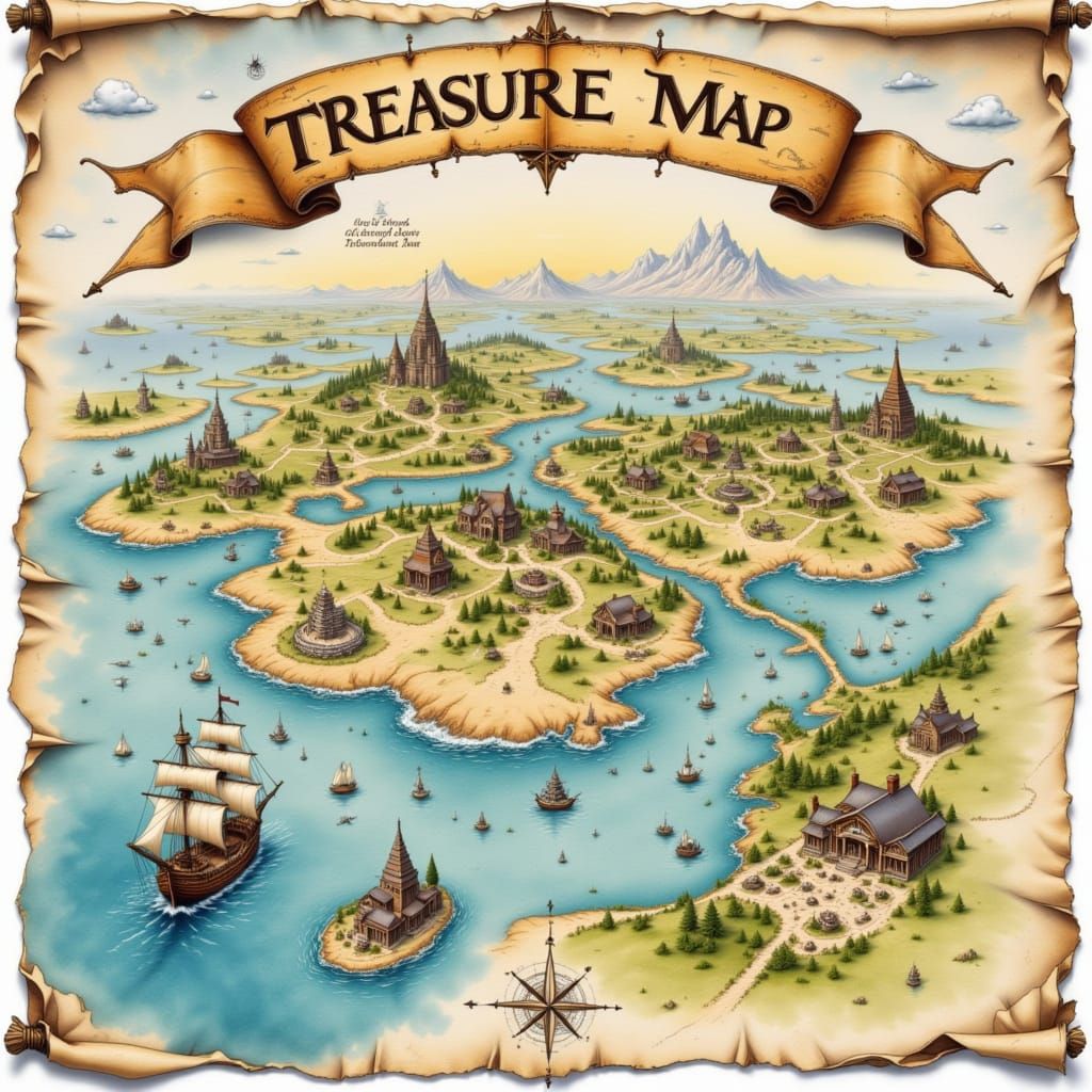 TREASURE MAP  <lora:Antique Maps-Flux:1.0> <lora:MapMakerFluxV0001:1.0> <lora:Davy Jones Locker:1.0> <lora:WET WATERCOLO...