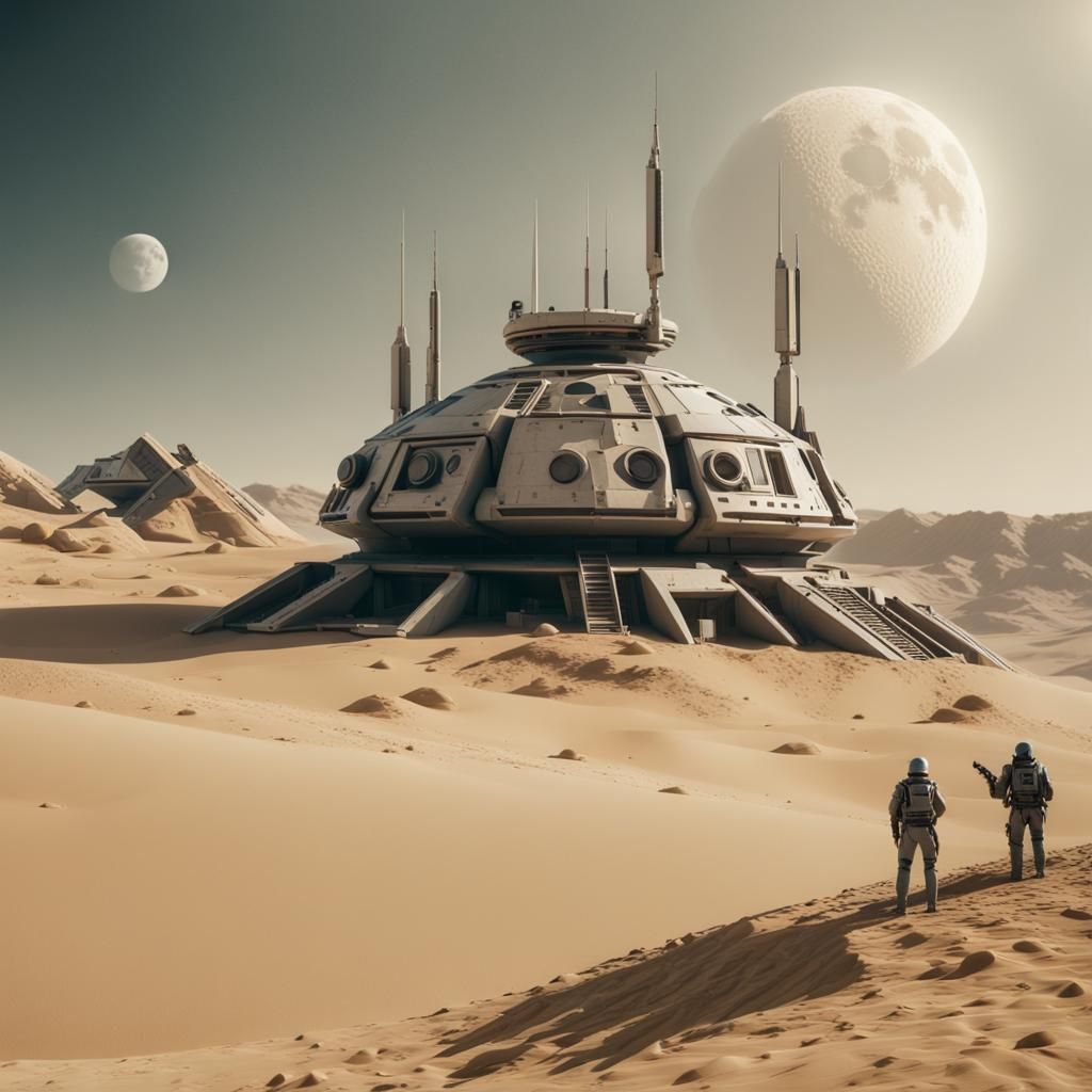 Futuristic Galactic Moon Base with Laser Turrets