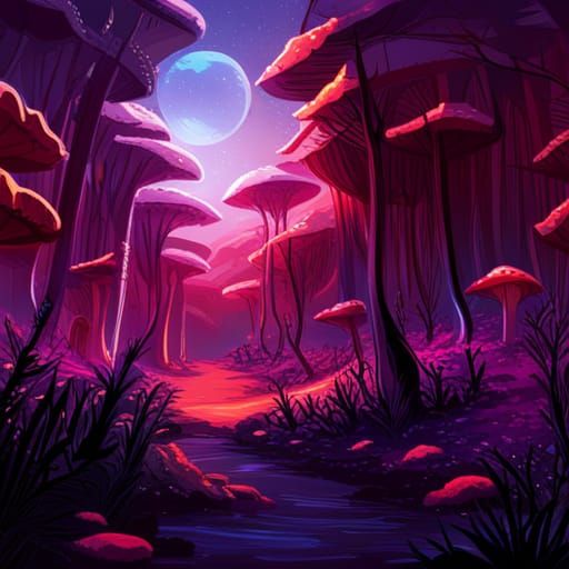 High Gothic Fairycore Mushroom Forest at Night