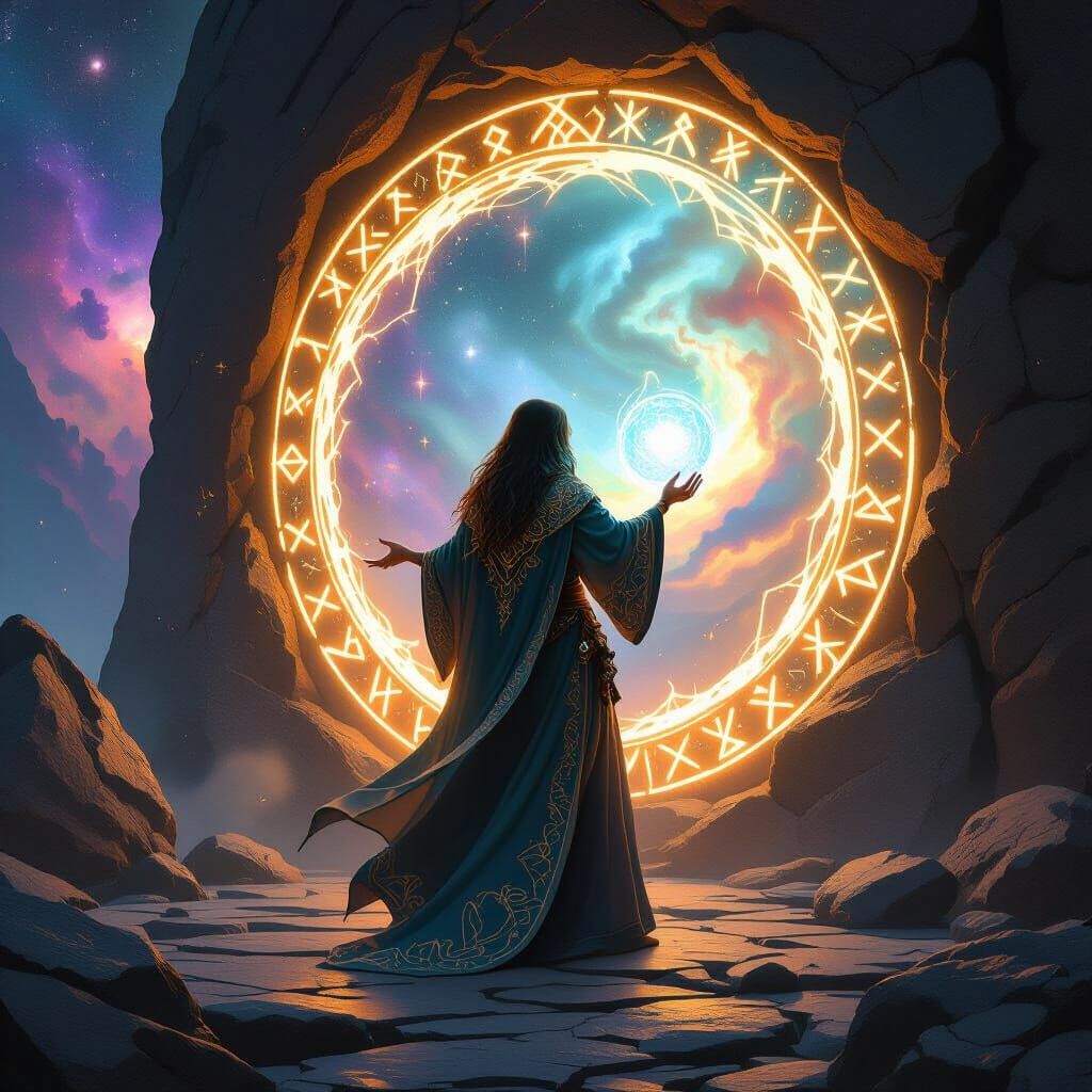 Ethereal Elf Mage Conjuring Cosmic Portal