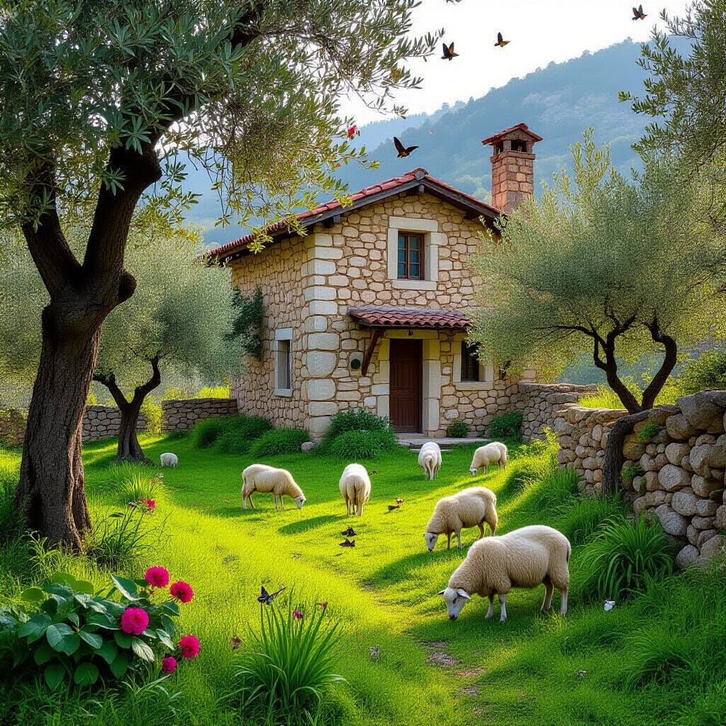 Lebanese Stone House in Springtime Ambiance