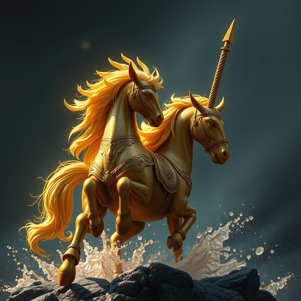 Golden Fantasy Creature Unveils Mystical Scene