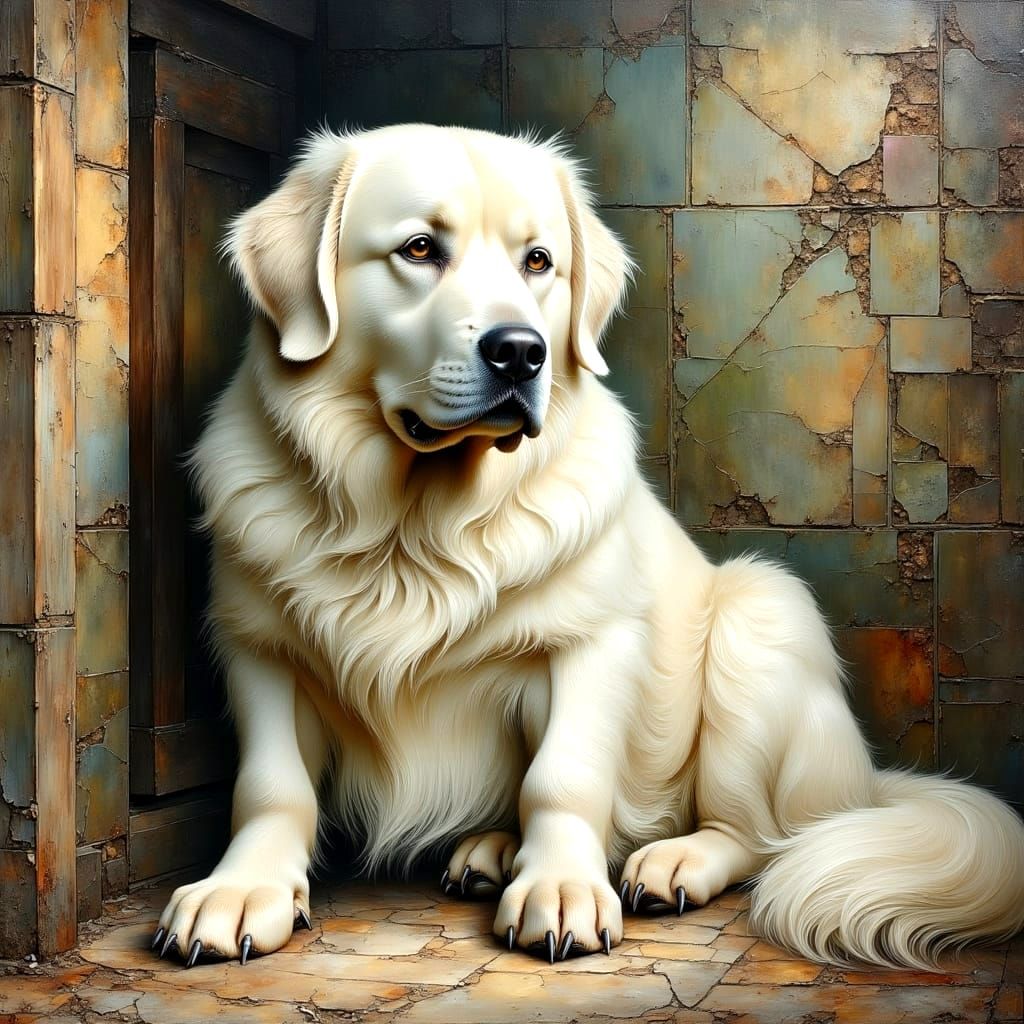 Majestic Great Pyrenees Dog as Impasto Oil Painting