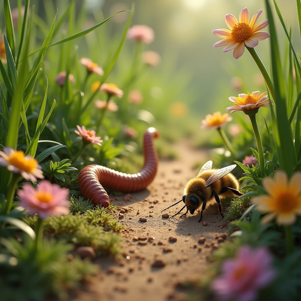 Macro Garden Scene with Insects in Rackham Style