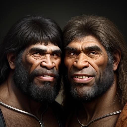 Homo Erectus and Neanderthal Portrait with Studio Lighting