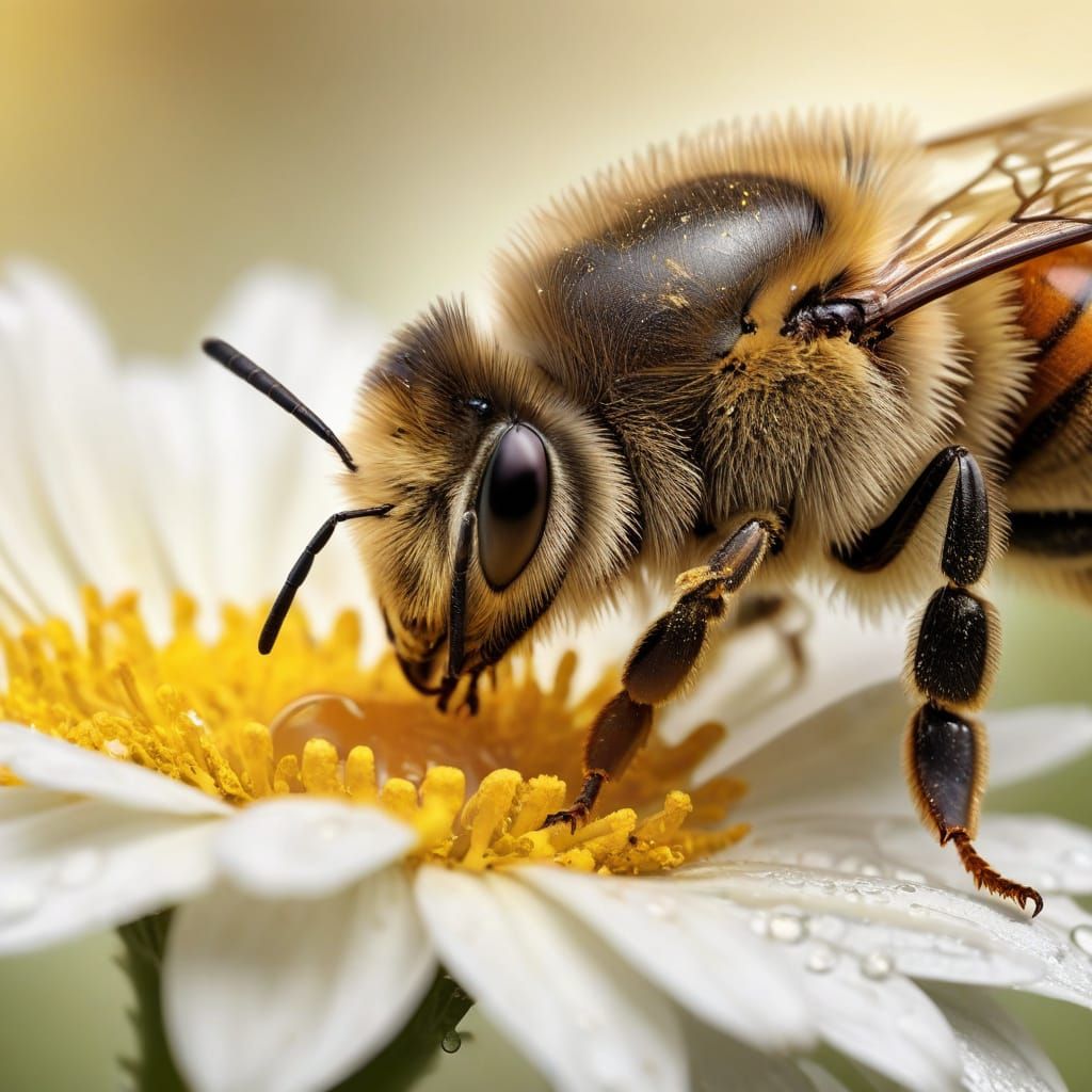 Honeybee Resting on Flower in Golden Sunlight