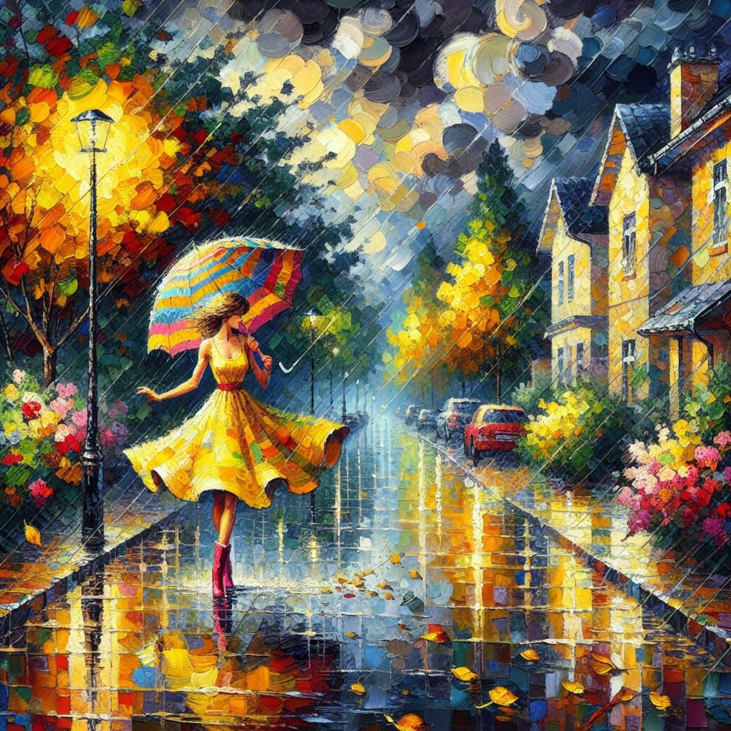 Woman in Storm, Post-Impressionist Oil Painting