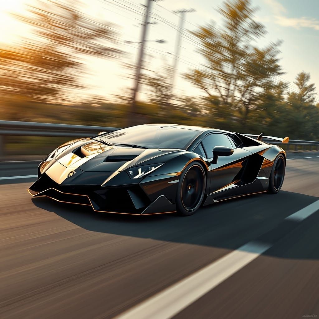 Luxury Sports Car Speeds Down Futuristic Highway