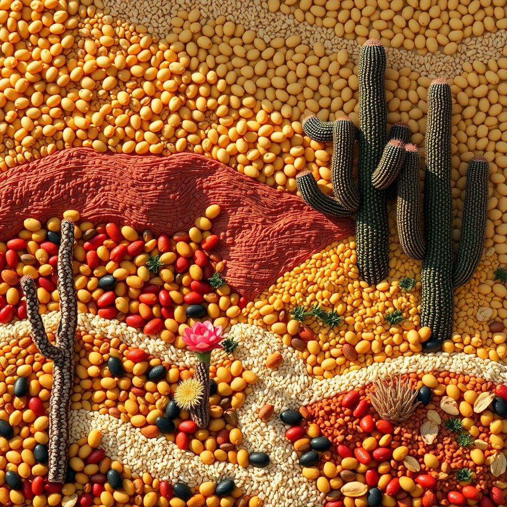 Desert Landscape Mosaic Made of Legumes and Nuts