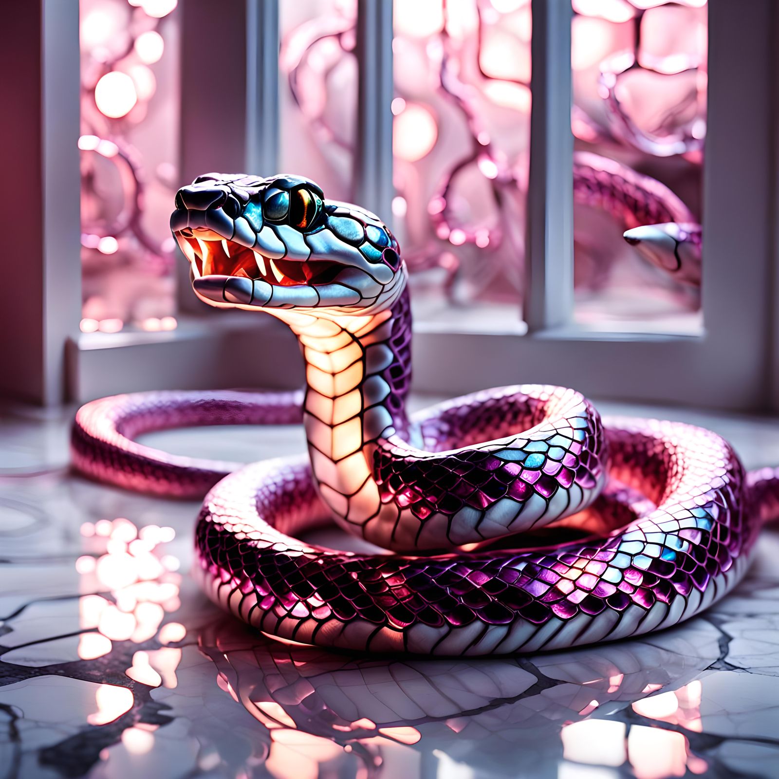 Portrait. Snake of chromium red scales