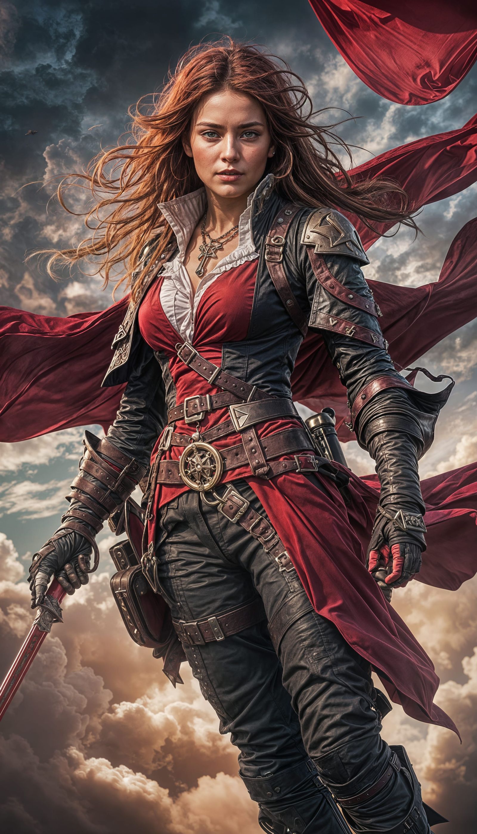 Sky Pirate, Crimson Red, Rogue Class, Cape, Female