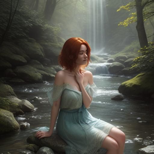 Woman and Cat by Brook, Art Nouveau Style