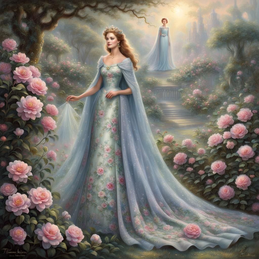 Ethereal Queen of Camellias in Mist Dress