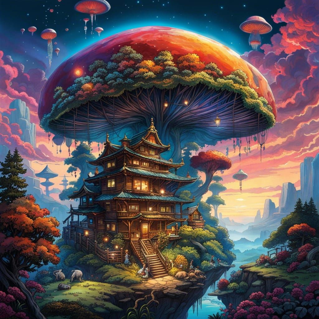 Floating Mushroom Cottage: Maximalist Fantasy Masterpiece