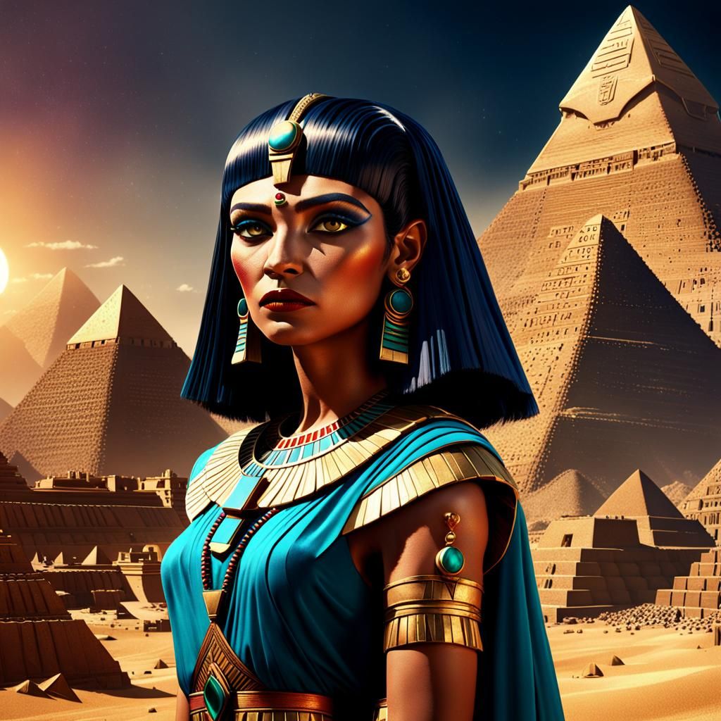 Egyptian Goddess Reigns in Vibrant, Dark Fantasy Scene