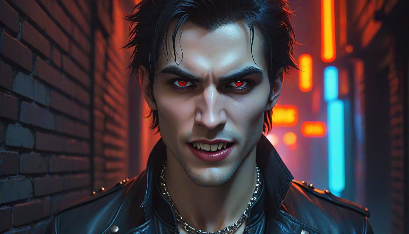Modern Vampire in Neon-Lit Alley