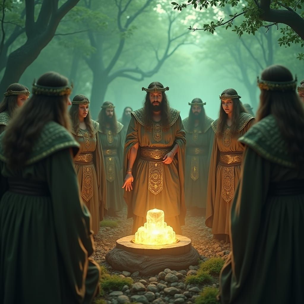 Mystical Celtic Druids Ritual in Emerald Forest