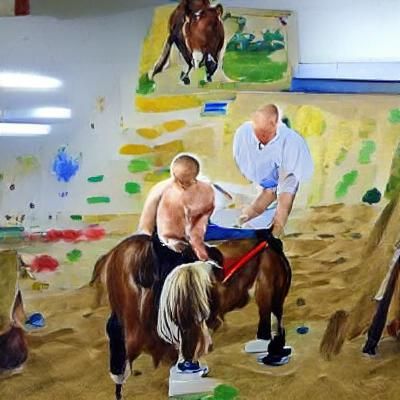 Vladimir Putin's Horse Riding Lessons: Detailed Painting