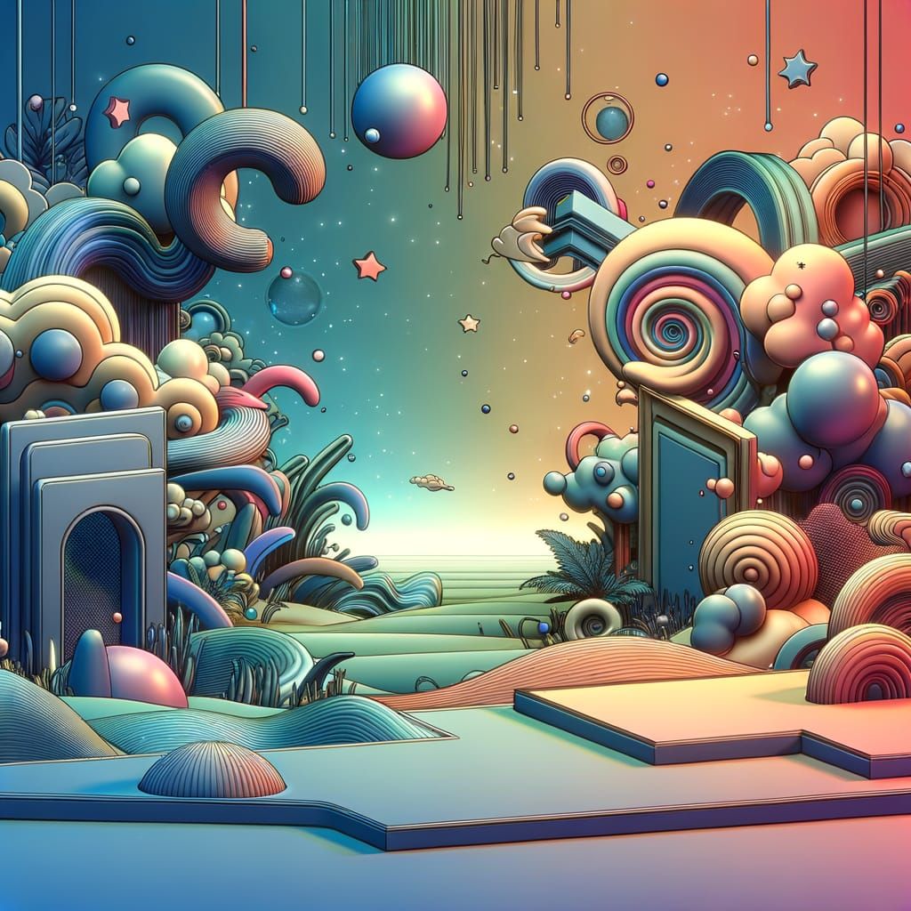 3D Cartoon Scene with Plastic Texture and Gradient Backgroun...