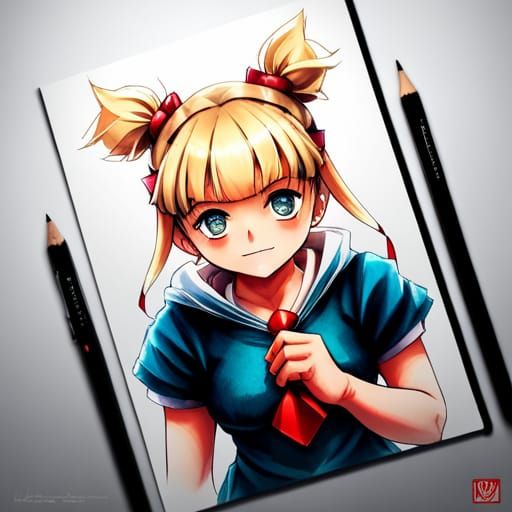 Himiko Toga from My Hero Academia in Sailor Uniform. original art by darkburble