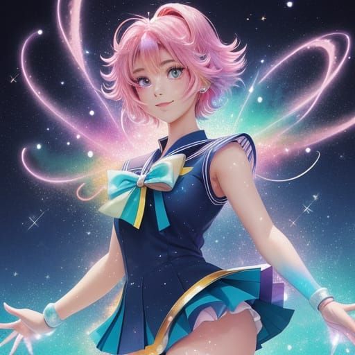 Vibrant Anime Sailor Scout in Rainbow Uniform