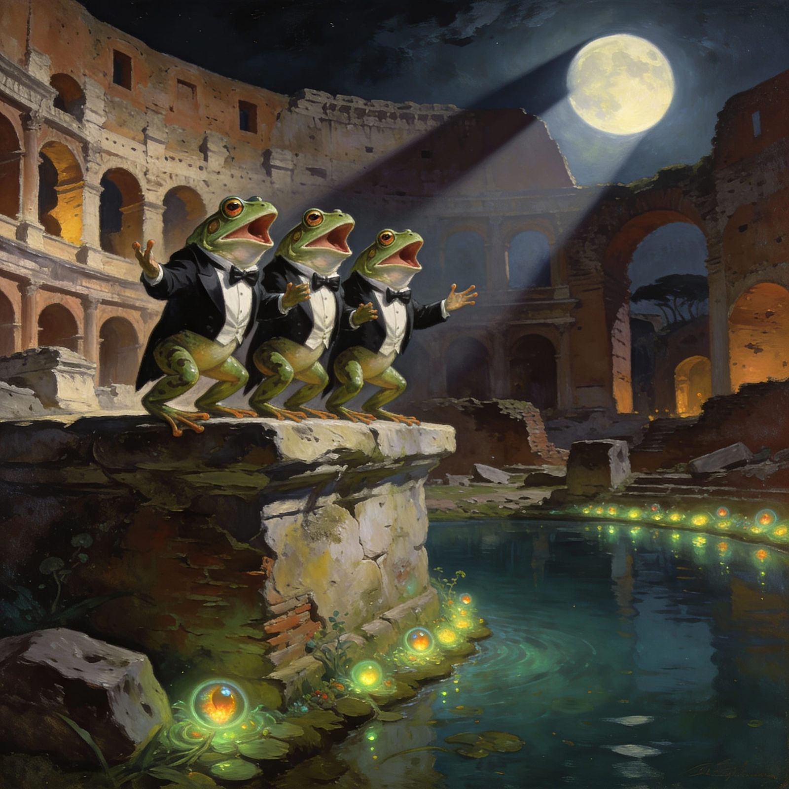 Bullfrogs in Tuxedos Sing Opera in Ancient Roman Ruins